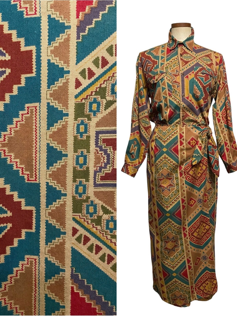 Vintage 90s Rebecca Thomas Aztec Southwestern Geometric Print Skirt Set Sz 8